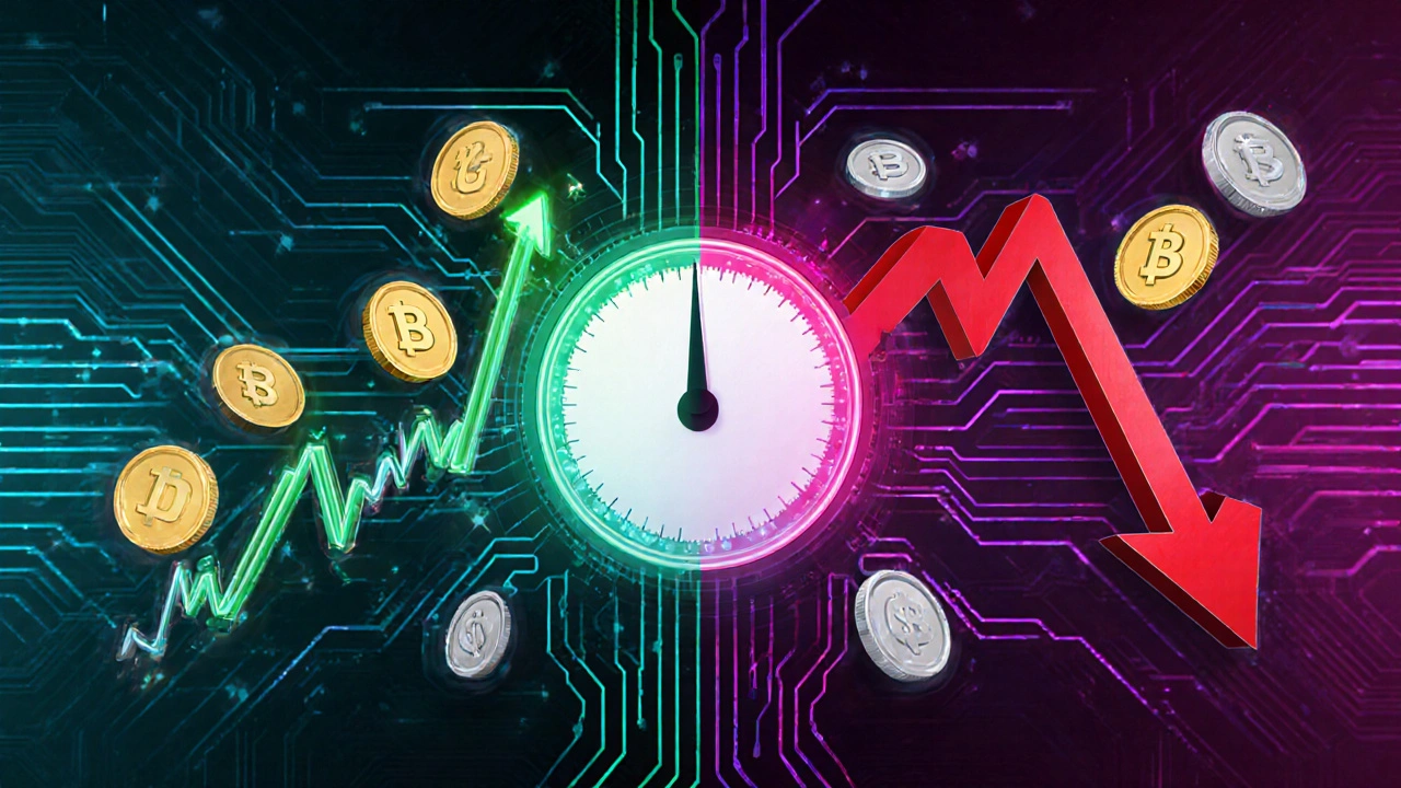 Split illustration showing bullish long and bearish short positions with levers and tokens.