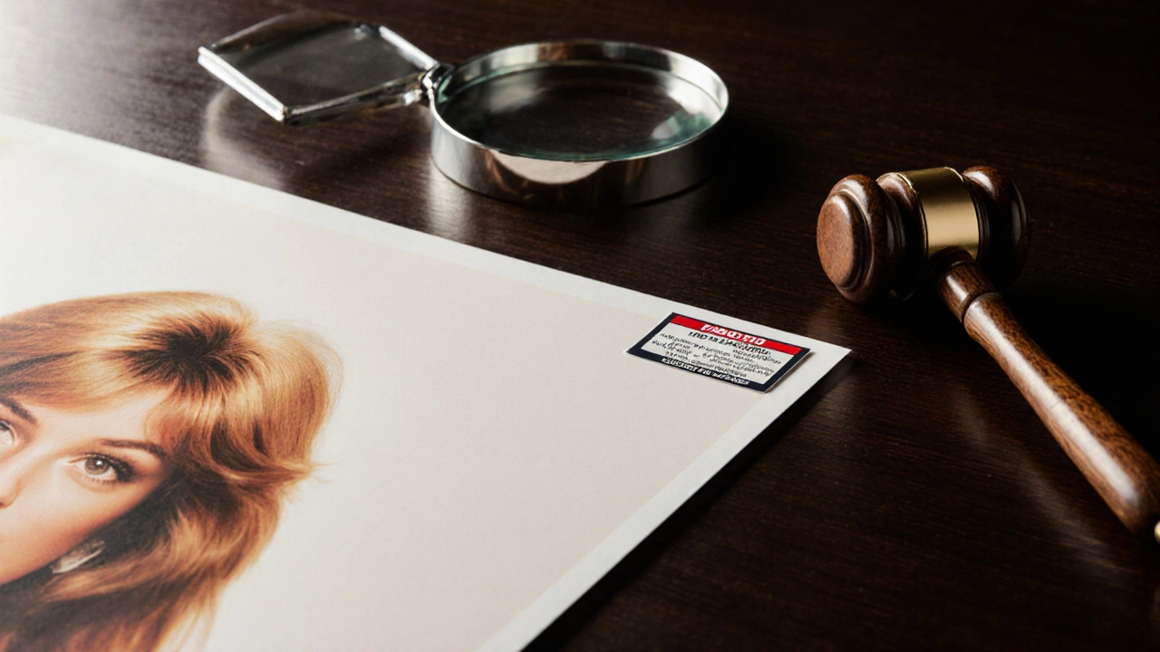 Close-up of a PSA‑graded Farrah Fawcett poster with grading label and magnifying glass.