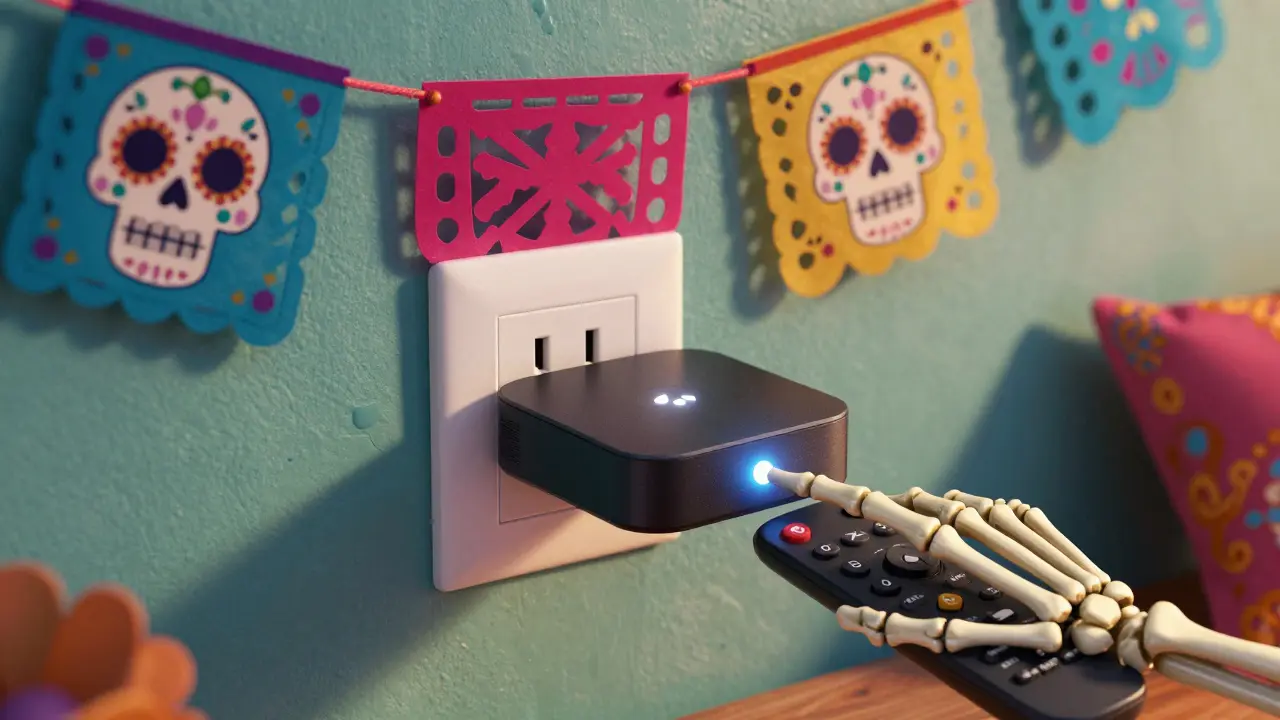 Streaming dongle updating via wall outlet with bright status light glow