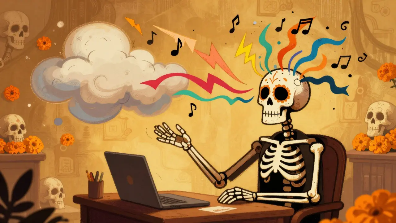 Abstract illustration of an actor's creative mind during improvisation.