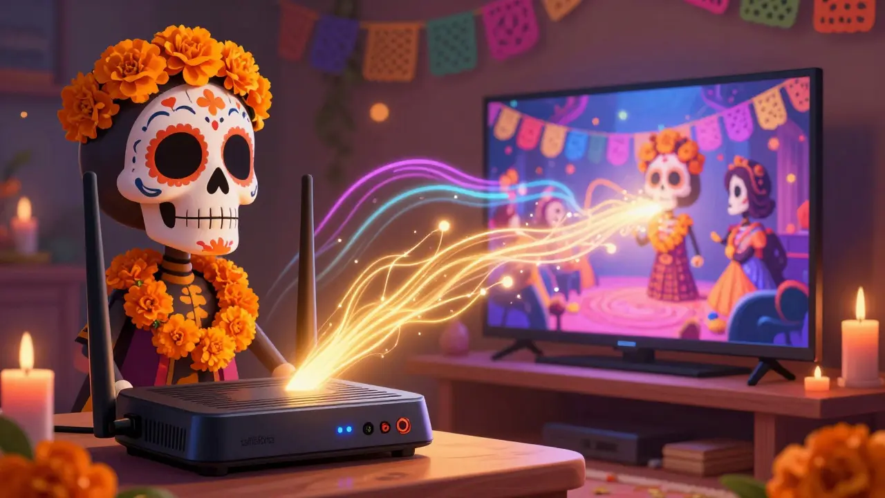 Decorated router sending focused data stream to a smart television