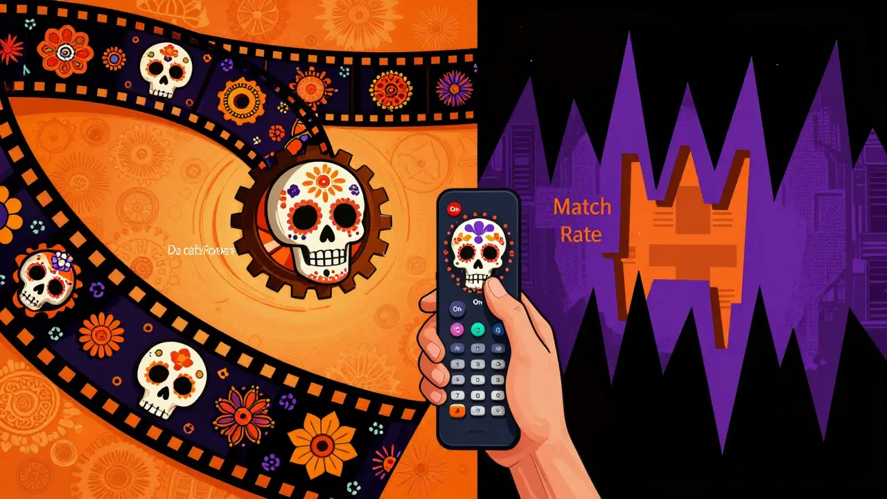 Dia de los Muertos themed match frame rate vs judder illustration