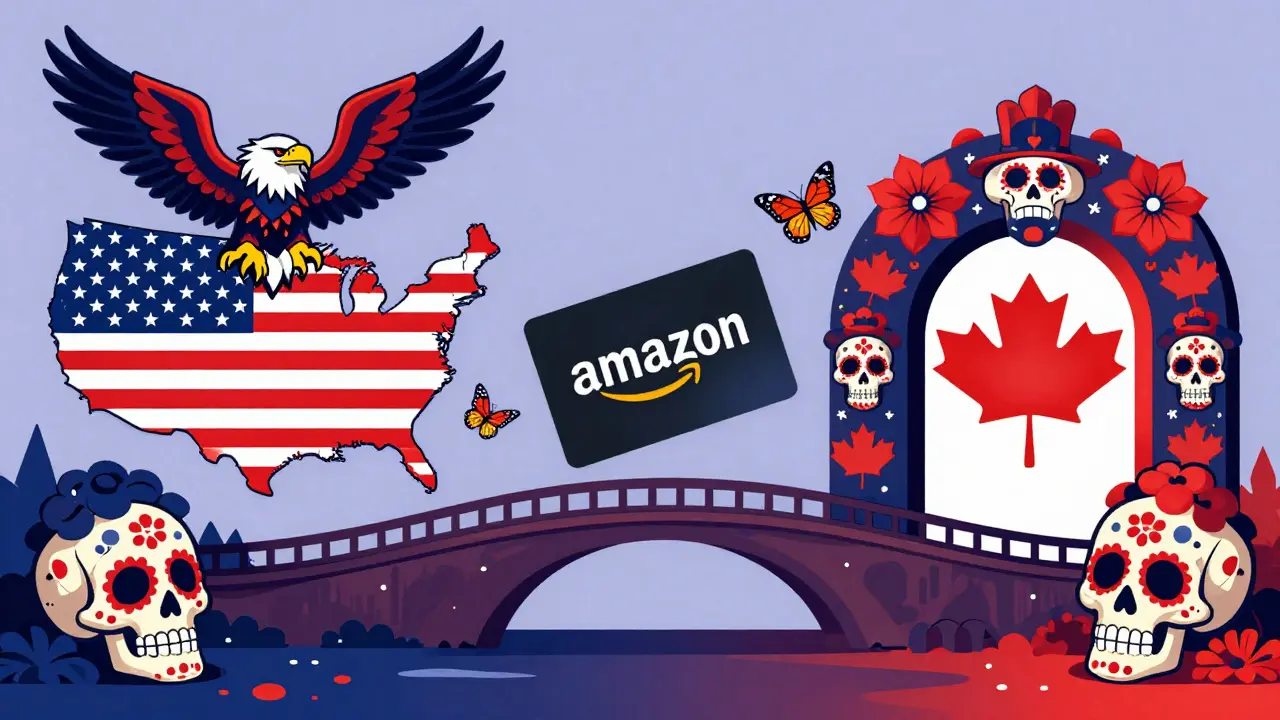 Illustration showing regional gift barriers and a universal gift card alternative