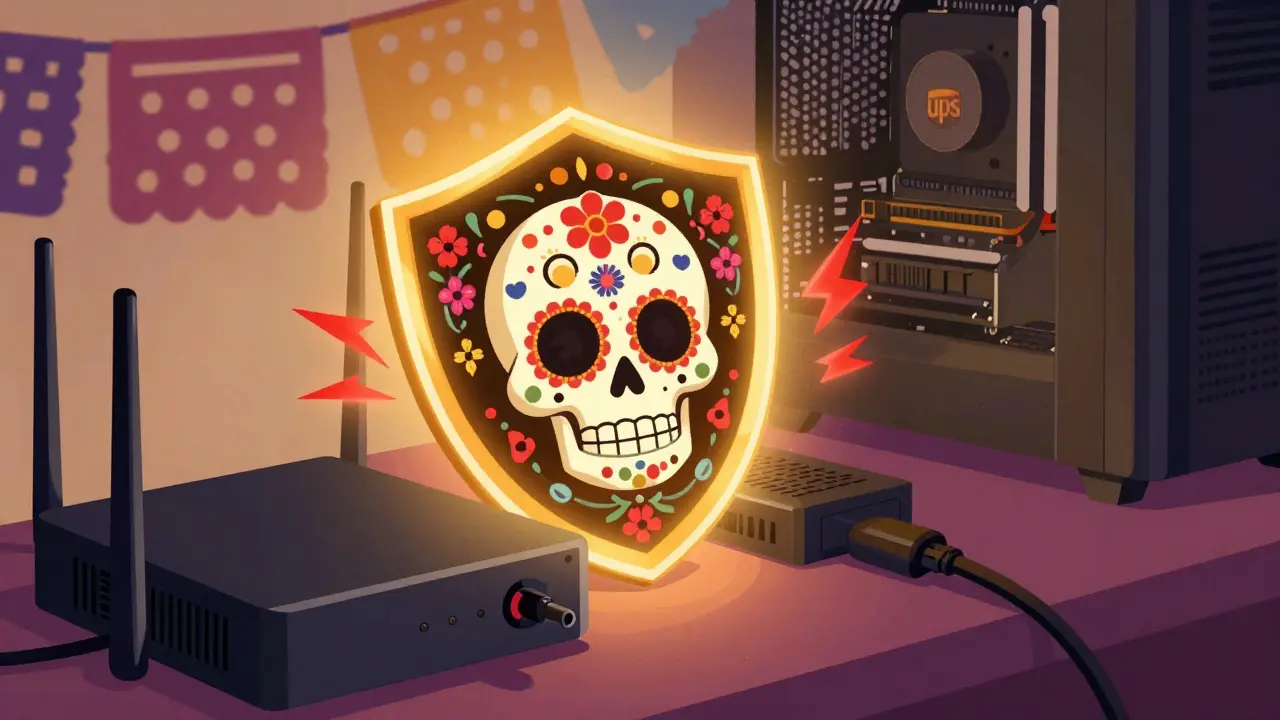 Decorated UPS protecting streaming equipment from power spikes
