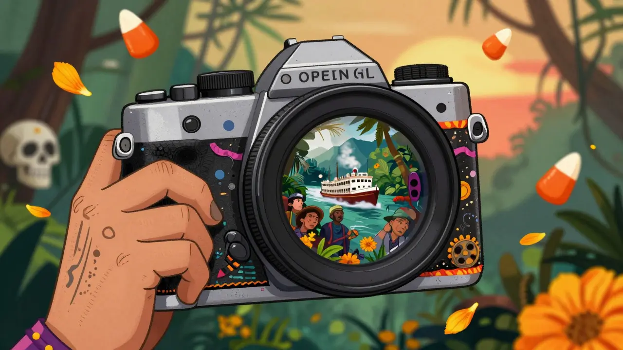 Day of the Dead styled camera reflecting the film production