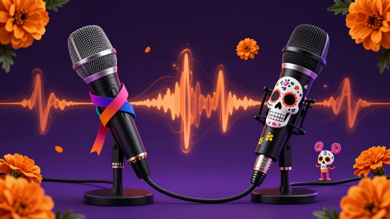 Comparison of USB and XLR mics with Day of the Dead art