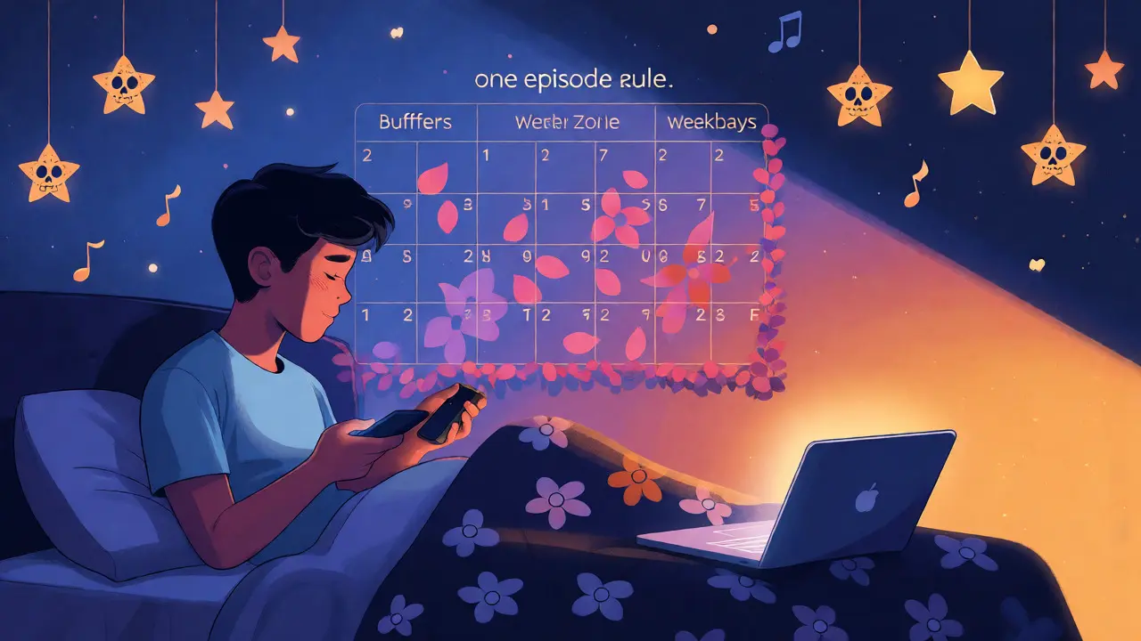 Teenager leaving screen for sleep under moonlight, illustrative