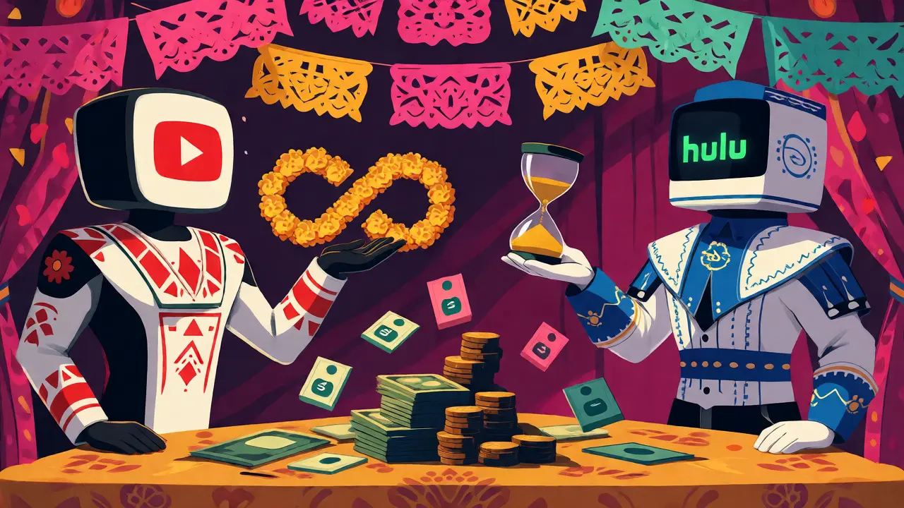 Anthropomorphic mascots for streaming services competing with symbolic props