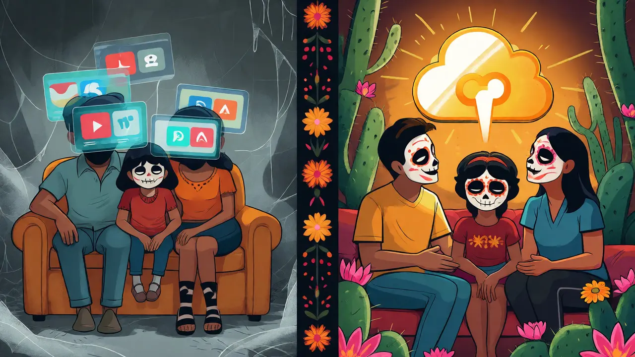 Family contrast between passive screens and active cloud gaming