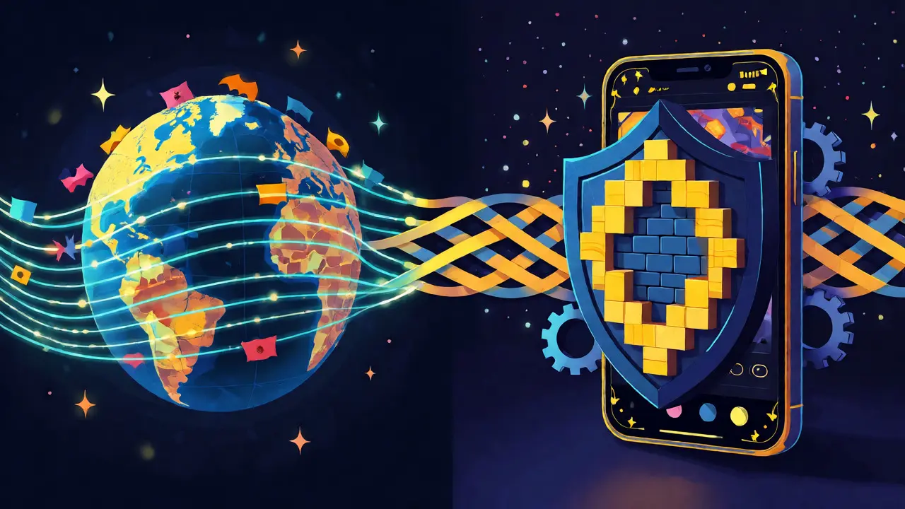 Globe connected to a phone displaying a game via digital bridges