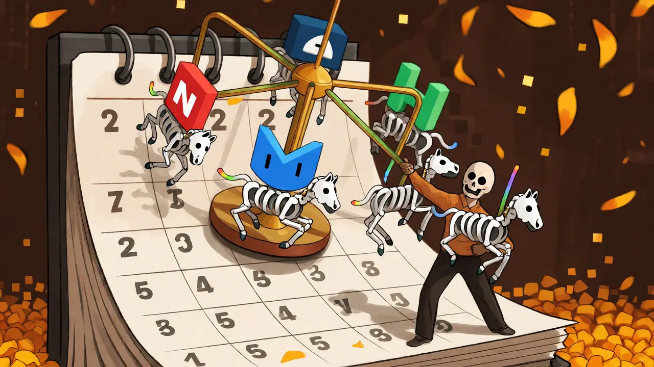 Rotating streaming services on a carousel illustration