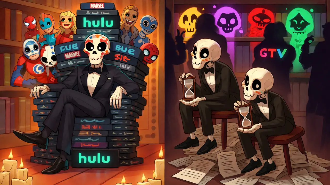 Skeletons comparing abundant US Disney+ library vs restricted UK/Canada access